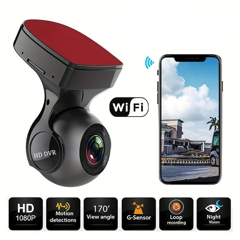 Dash Cam WiFi Front Car Camera Dash Camera Car Driving Recorder With App 24H Parking Mode Gravity Sensor Motion Detection