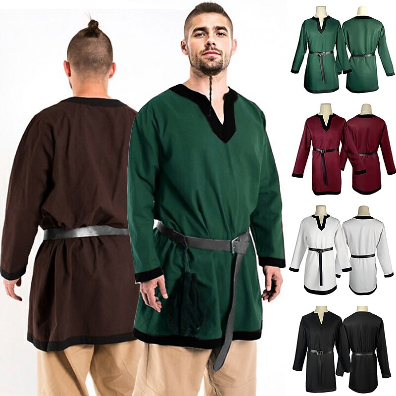 Viking Outfits Tunic with Waist Belt 2 PCS Medieval Renaissance Shirt Retro Vintage Men's Cosplay Costume Halloween Masquerade LARP