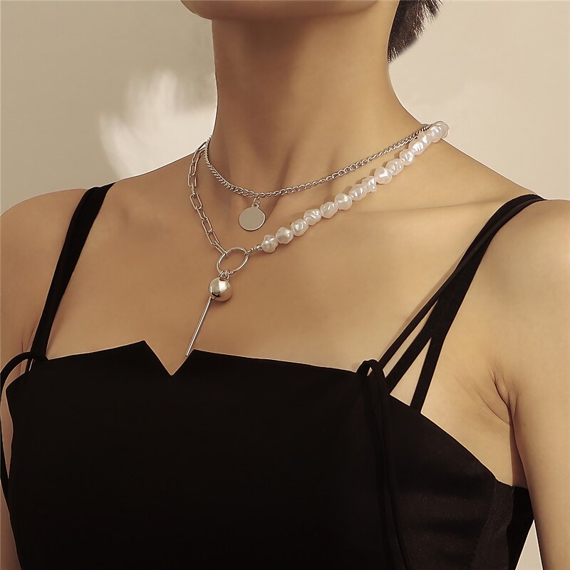 1PC Pendant Necklace For Women's Pearl Wedding Party Evening Imitation Pearl Alloy Double Layered3
