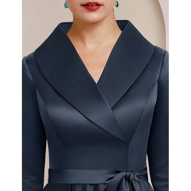 Jumpsuit Mother of the Bride  Tuxedo  Formal Wedding Guest Elegant Party Simple Shirt Collar Ankle Length Satin 3/4 Length Sleeve with Bow(s)2