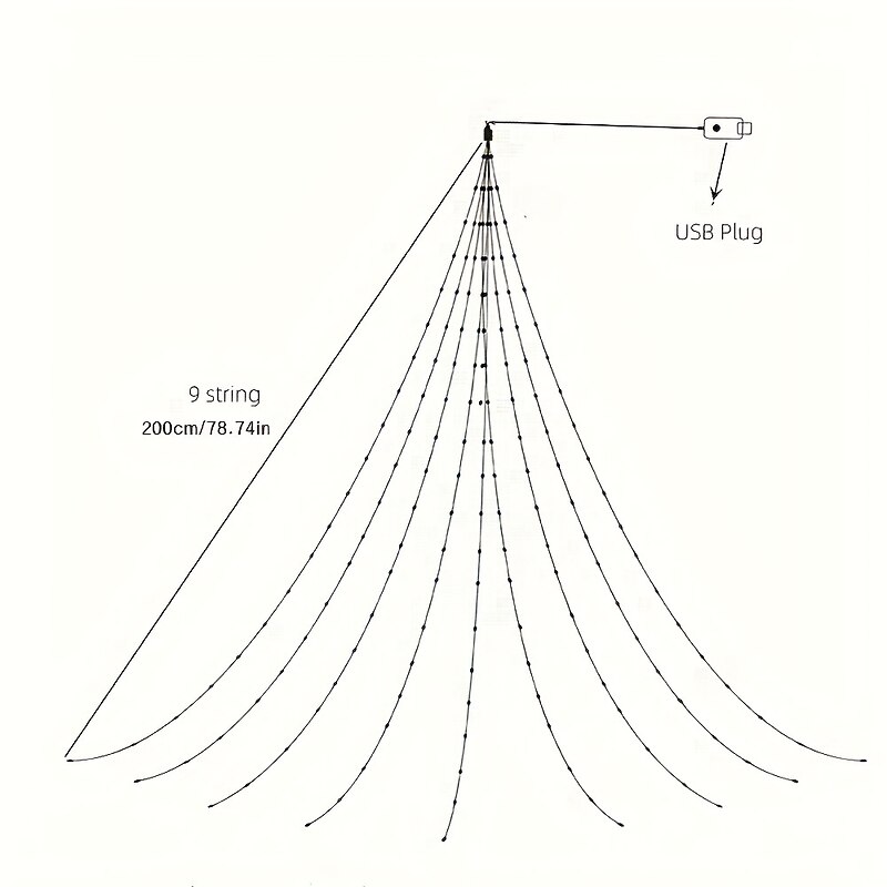 Waterfall String Light 198 Leds USB Flowing Water Light 9 Strip 2 meters 8 Lighting Modes with Remote Control Waterproof Suitable for Party Bedroom Wall Flashing Indoor Outdoor Decoration3