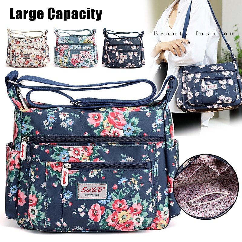 Women's Floral Print Crossbody Bag – Lightweight Water-Resistant Multi-Pocket Shoulder Bag for Daily Use