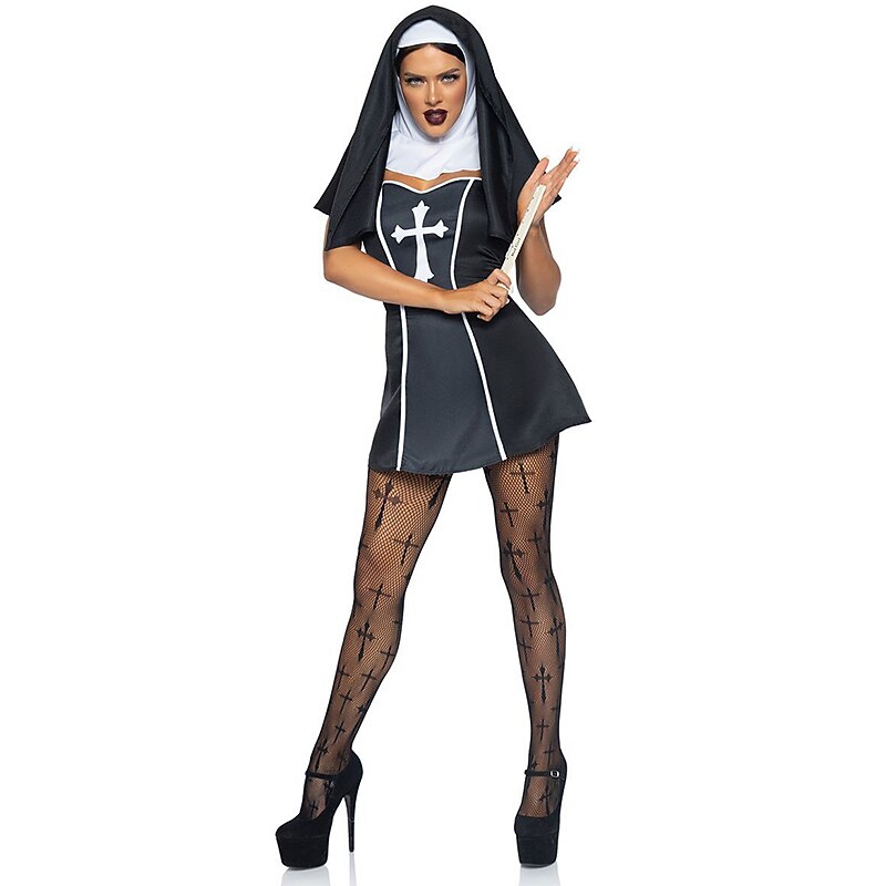 Nun Halloween Cosplay Costume Religious Sexy Costume Adults' Women's Carnival Masquerade Carnival Performance Halloween Easy Halloween Costumes Dress Up3