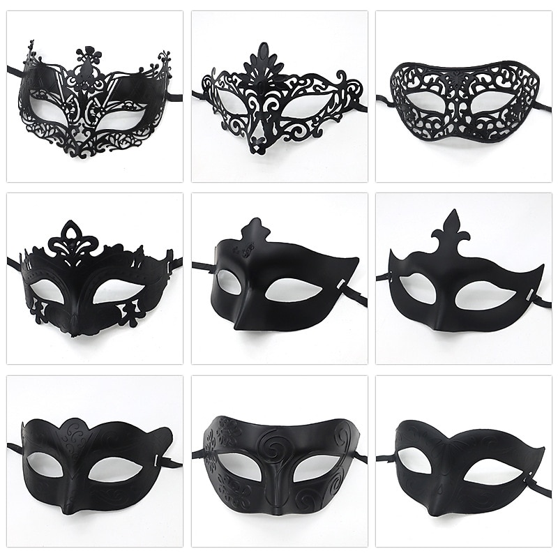 Halloween Ball Party Mask Retro Prince Flat Head Mask Antique Bronze Half Face Mask Black Decorative Men's and Women's4