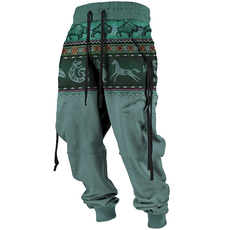 Tribal Bandana Print Vintage Men's 3D Print Sweatpants Pants Trousers Outdoor Street Casual Daily Polyester Blue Green Khaki S M L Mid Waist Elasticity Pants2