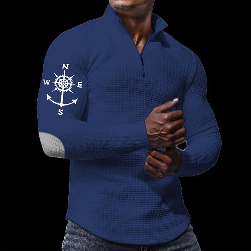 Men's Waffle Polo Shirts Zip Polo Golf Polos Shirts Long Sleeve Polo Shirts Zip Vintage Casual Daily 3D Print Fall & Winter Black White Wine4