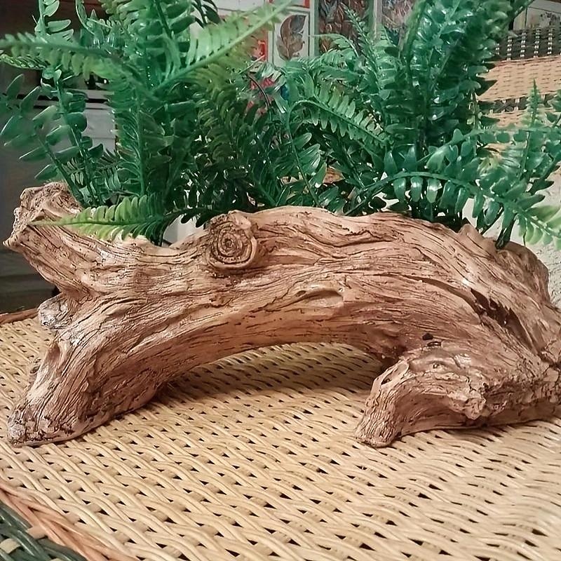 1pc, Stump Succulent Plant Flowerpot Indoor And Outdoor Plants Cute And Unique Resin Garden Vase With Drainage Holes4