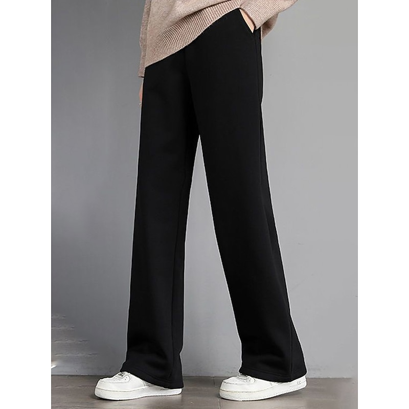 Women's Sweatpants Fleece Pants Pants Trousers Fashion Streetwear Full Length High Waist Solid Color Pocket Elastic Waist Thermal Warm Comfort Breathability Micro-elastic Vacation Street Daily Black4