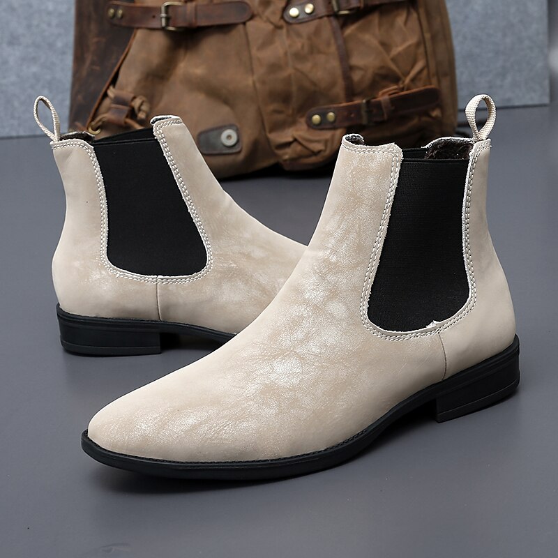 Men's Beige Chelsea Boots – Faux Leather with Elastic Side Panels and Pull-Tab Design for Casual and Semi-Formal Wear3