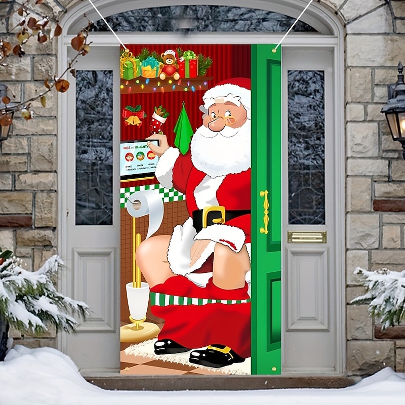 Christmas Door Decorations Santa Restroom Door Covers Door Tapestry Door Curtain Decoration Xmas Backdrop Door Banner for Front Door Holiday Party Decor Supplies2