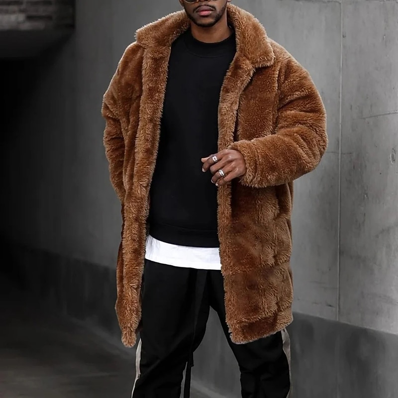 Men's Fleece Jacket Teddy Coat Outdoor Daily Wear Warm Button Pocket Fall Winter Plain Fashion Streetwear Lapel Regular Brown Jacket2