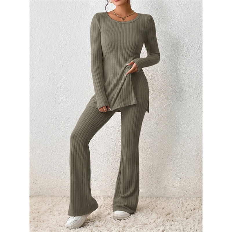 Women's Loungewear Sets Pure Color Fashion Comfort Soft Home Daily Bed Breathable Crew Neck Long Sleeve Sweater Pant Fall Winter Home Outfits