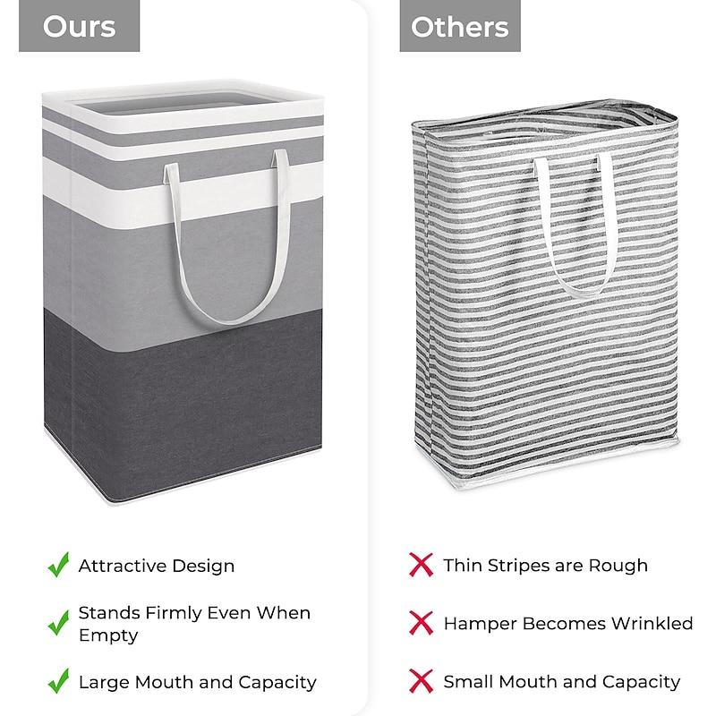 Large Laundry Basket Waterproof Freestanding Laundry Hamper Collapsible Tall Clothes Hamper with Extended Handles for Clothes Toys in the Dorm and Family-(Gradient Grey 75L)4