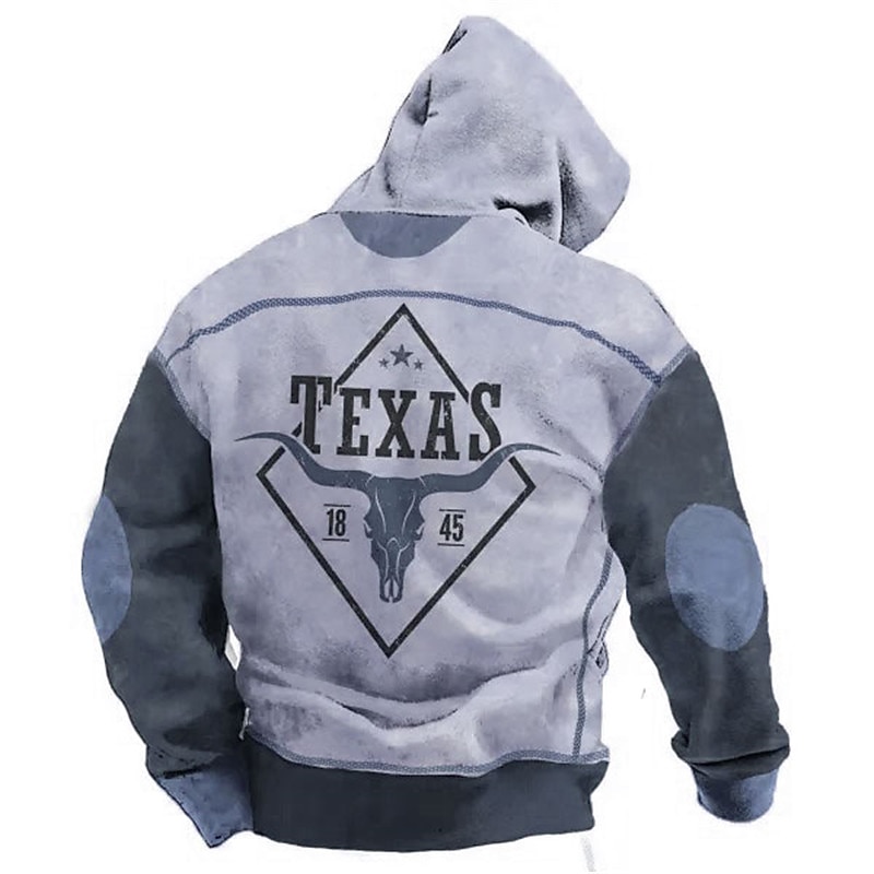 Men's Graphic Color Block Cowboy Hoodie Hoodies Sweatshirt Fashion Daily Long Sleeve Hooded Vacation Sports Outdoor Holiday Blue Brown Print Front Pocket Spring &  Fall Designer3