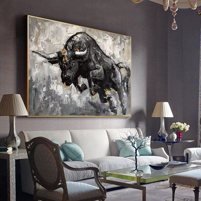 Handmade Oil Painting Canvas Wall Art Decoration Black-and-White Abstract Style Animal Bull for Home Decor Rolled Frameless Unstretched Painting2