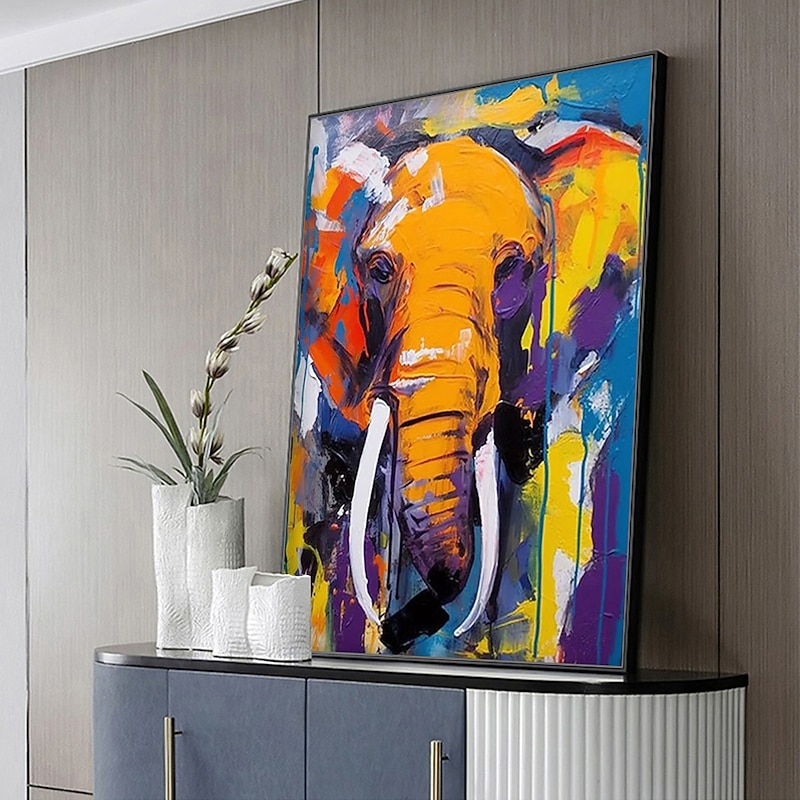 Mintura Handmade Elephant Animal Oil Paintings On Canvas Wall Art Decoration Modern Abstract Picture For Home Decor Rolled Frameless Unstretched Painting3