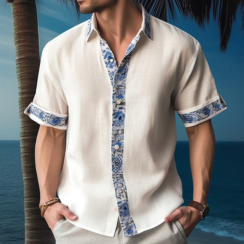 Men's Floral Shirt Summer Hawaiian Shirt Aloha Shirt Short Sleeve Fashion Designer Casual Outdoor Casual Summer Spring Turndown Print Apricot White Yellow Black / Brown Navy Blue3
