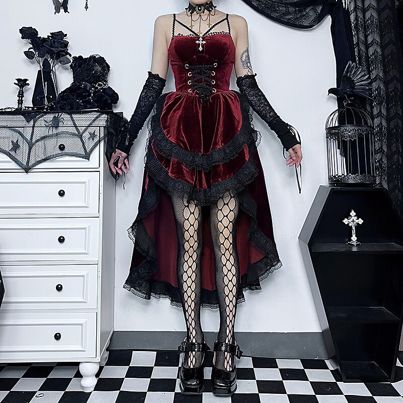 Punk & Gothic Sexy Costume Dress Cosplay Costume High Low Dresses Vampire Ghostly Bride Lace Fancy Dress Women's Fantasy Halloween Carnival Masquerade Party / Evening Club Adults' Dress
