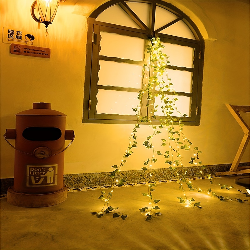 Elegant Wedding Party Reception 2M Solar LED Fairy String Lights – 8 Modes Warm White IP65 Waterproof Ivy Leaf Hanging Lights for Yard, Wall Decor4