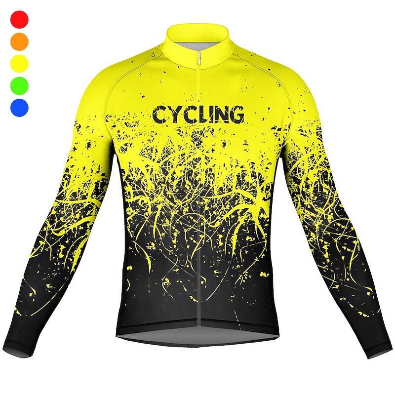 Men's Cycling Jersey Graphic Letter & Number Long Sleeve Bike Top with 3 Rear Pockets Mountain Bike MTB Road Bike Cycling Quick Dry Reflective Strips Back Pocket Moisture Wicking Sports Yellow Red