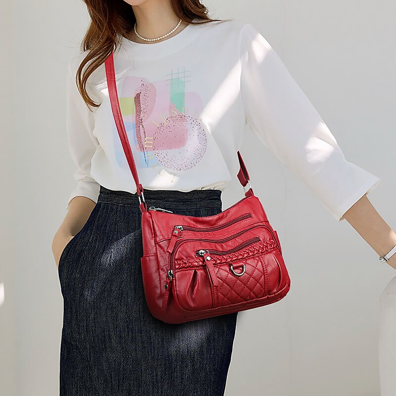 Women's Crossbody Bag Shoulder Bag Hobo Bag PU Leather Outdoor Daily Holiday Buttons Zipper Large Capacity Waterproof Lightweight Solid Color Black Red Brown3