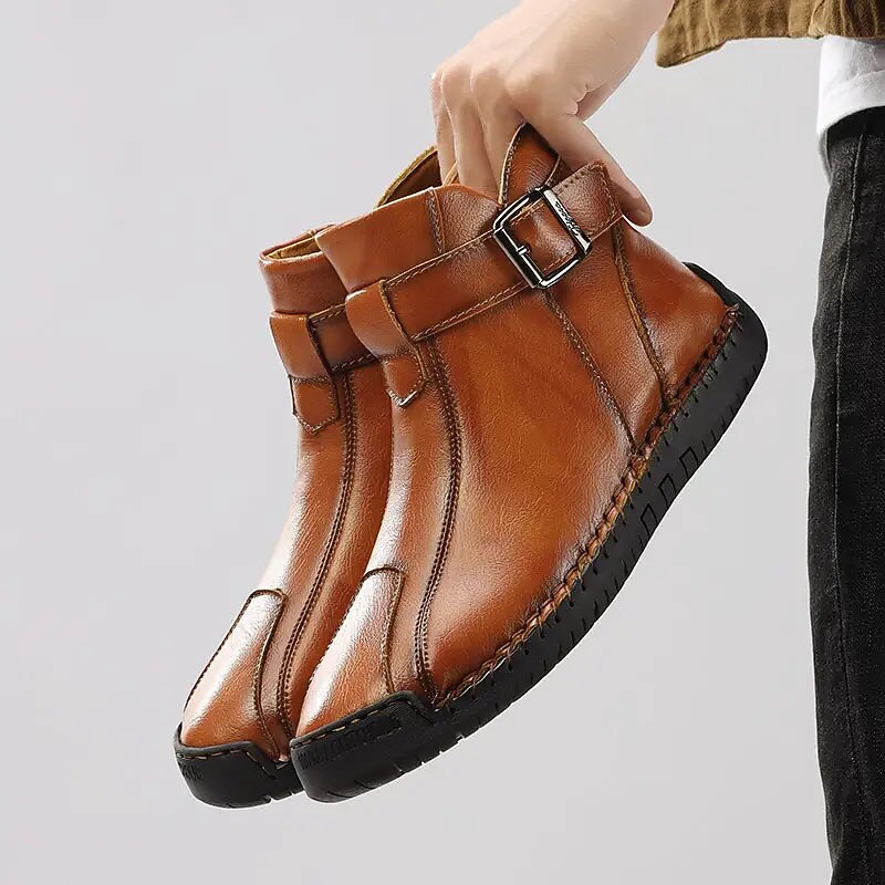 Women's Casual Buckle Ankle Boots – Soft Leather Flat Walking Shoes with Side Zipper for Fall, Travel & Everyday Wear2
