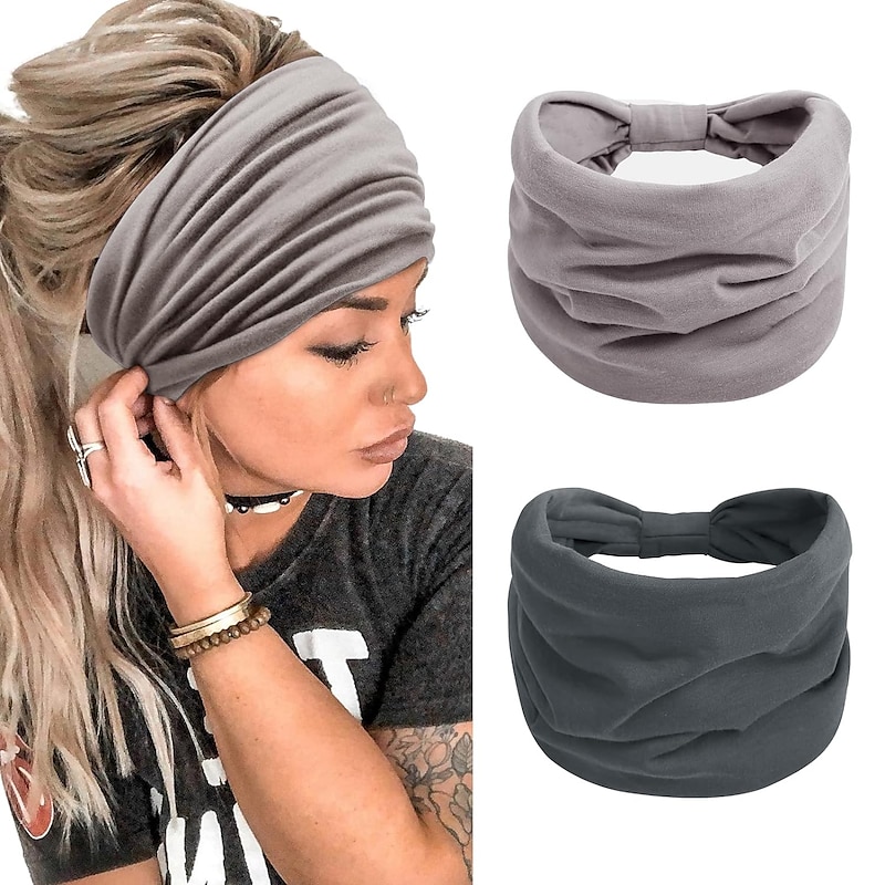 2pcs Headbands for Women Wide Head Bands Non Slip Boho Womens Hair Band Fashion Knotted Workout Yoga Leopard Turban Head Wraps2