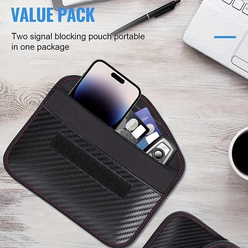 1pc Faraday Bag For Phones Car Keys RFID Signal Blocking Bag Carbon Fiber Case Privacy Protection Key Fob, Anti-Tracking Anti-Hacking Case BlockerYou can clic3
