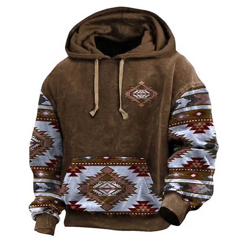 Men's Tribal Graphic Prints Hoodie Hoodies Sweatshirt Daily Ethnic Long Sleeve Hooded Holiday Going out Streetwear Red Blue Print Spring &  Fall Designer2