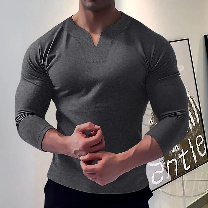 Men's T Shirt Tee Top Long Sleeve Shirt Long Sleeve V Neck Spring &  Fall Plain Fashion Designer Basic Vacation Street Going out Black White Navy Blue Top Tee for Men3