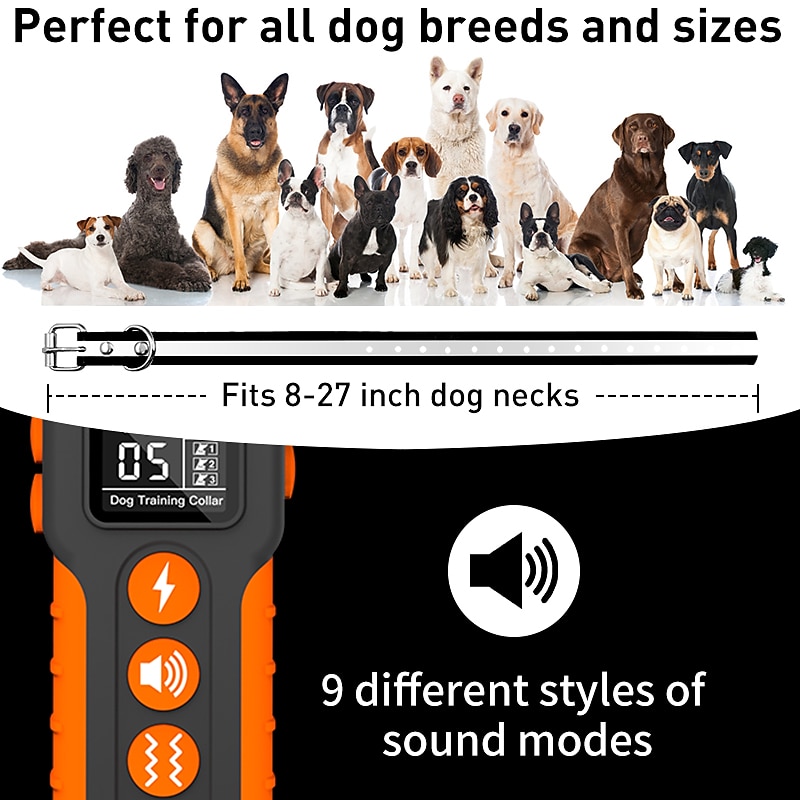 Dog training collar LCD screen display three training modes beeping vibration electric shock with strong torch IP67 waterproof suitable for medium and large dogs With anti loss rope3