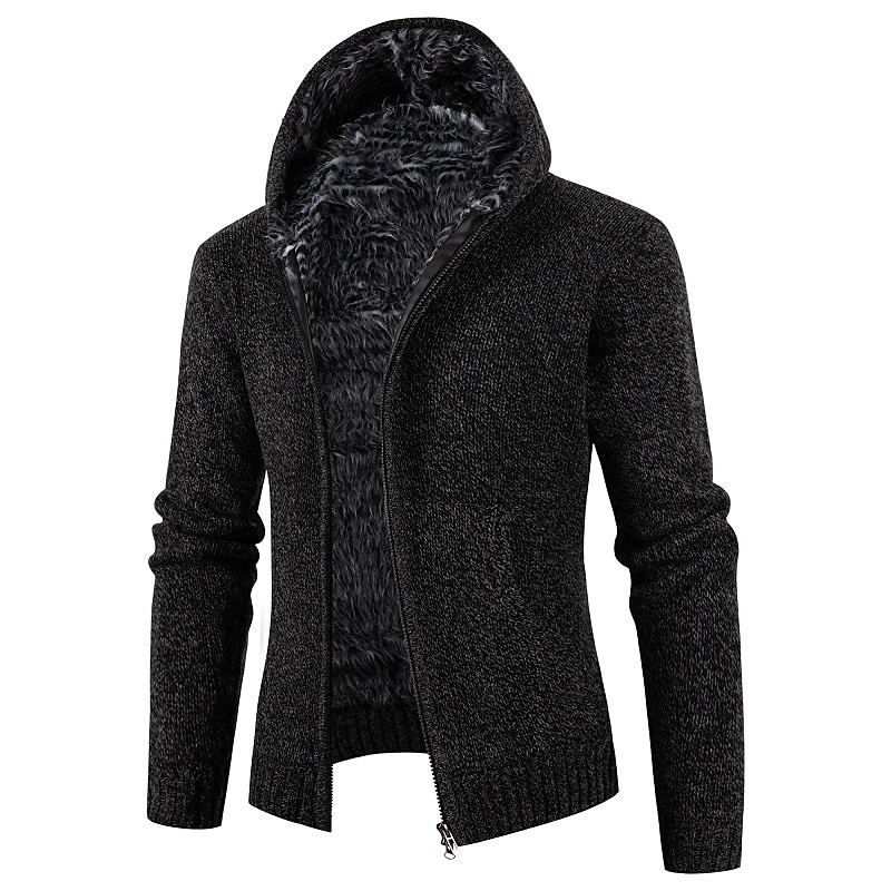 Men's Cardigan Sweater Zip Sweater Ribbed Knit Regular Pocket Knitted Plain Hoodie Warm Ups Modern Contemporary Daily Wear Going out Clothing Apparel Winter Black Dark Navy S M L4