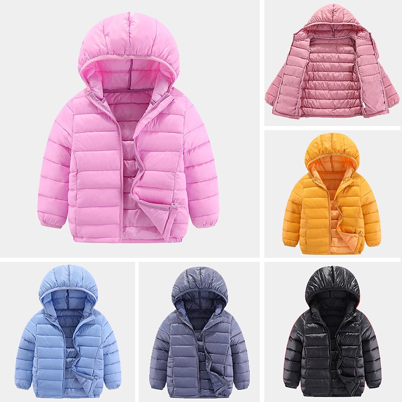 Kids Girls' Puffer Jacket Solid Color Active School Coat Outerwear 2-12 Years Spring Ash Taro purple Classic black