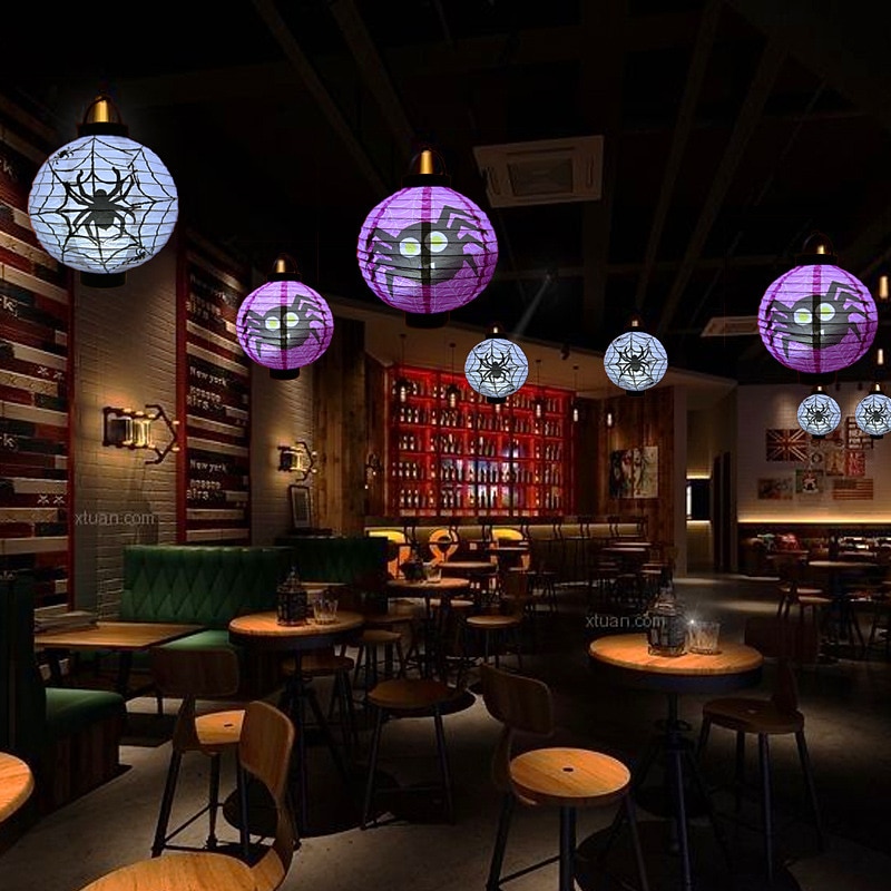 Halloween Paper Lantern Pumpkin Bat Spider Skeleton Castle LED Lantern Light for Indoor Outdoor Halloween Party Decor4