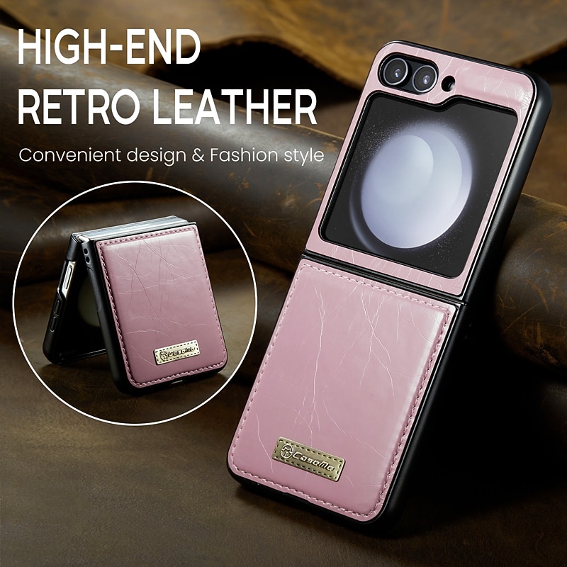 Phone Case For Samsung Galaxy Z Flip 5 Z Flip 4 Back Cover Portable Bumper Frame Leather Retro TPU Metal PU Leather2