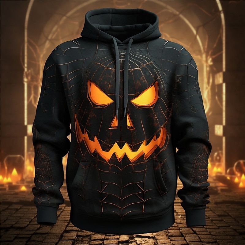 Men's Pumpkin Graphic Prints Hoodie Hoodies Sweatshirt Daily Classic Long Sleeve Hooded Halloween Holiday Going out #1 #2 Print Spring &  Fall Designer3