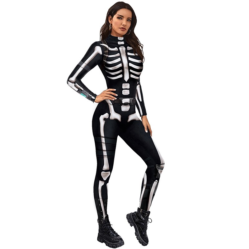 Skeleton Skull Halloween Cosplay Costume Party Costume Bodysuits Carnival Costume Full Body Suit One Piece Scary Costume Kid's Adults' Women's Carnival Masquerade Mardi Gras Performance Party Easy4