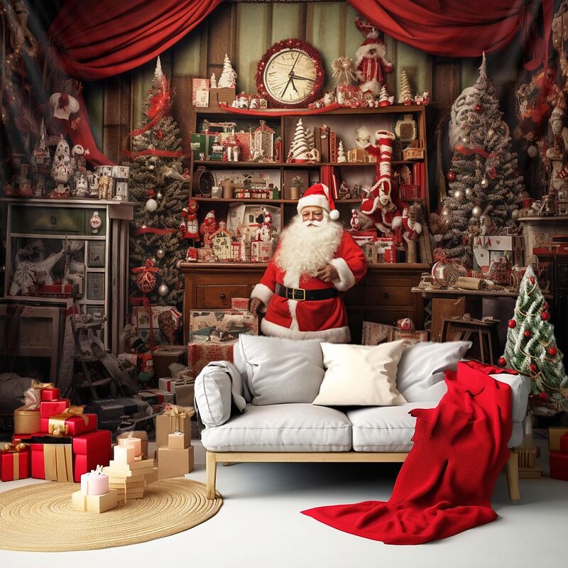 Christmas Decorations Santa Claus Hanging Tapestry Wall Art Xmas Large Tapestry Mural Decor Photograph Backdrop Blanket Curtain Home Bedroom Living Room Decoration3