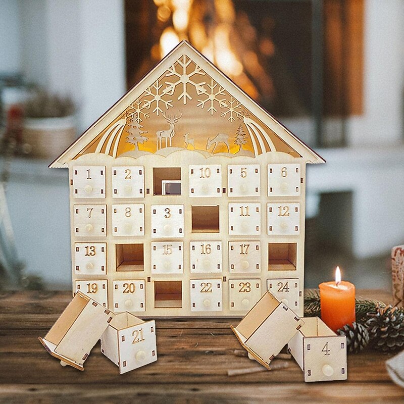 Christmas Advent Calendar for Filling, Advent Calendar House, Christmas Calendar, Christmas 24 Days Countdown Calendar Cabinet Wooden House, Modern Christmas Decoration4