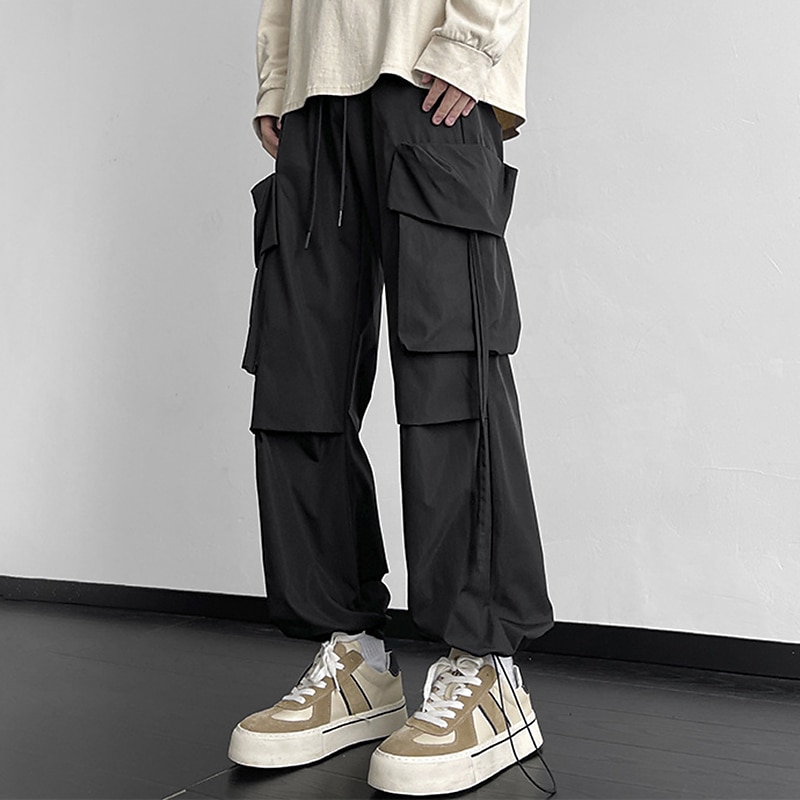 Men's Cargo Pants Cargo Trousers Baggy Pants Pocket Drawstring Elastic Waist Plain Comfort Breathable Outdoor Daily Going out Fashion Casual Black Khaki3