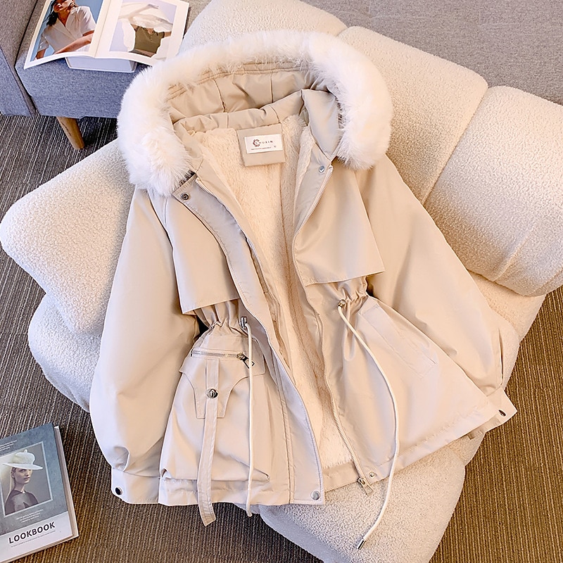 Women's Winter Coat Puffer Jacket Hoodie Jacket Windproof Warm Pocket with Pockets Fur Collar Fashion Street Style Solid Color Vacation Street Daily Wear Going out Zipper Regular Hoodie Regular Fit4