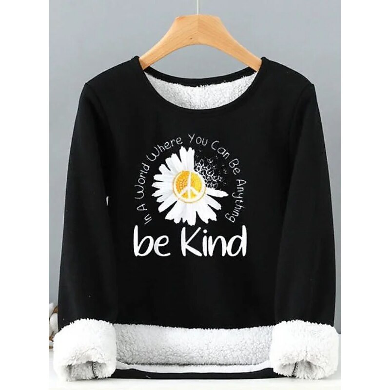 Women's Fleece Lined Pullover Sweatshirt Pajamas Floral Letter Warm Fuzzy Long Sleeve Round Neck Crewneck Long Tops Casual Sports Black Pink Blue Gray Fall & Winter4