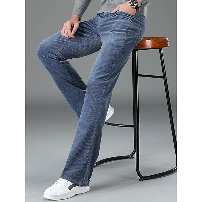 Men's Dress Pants Corduroy Pants Flared Pants Trousers Suit Pants Pocket Plain Comfort Breathable Outdoor Daily Going out Fashion Casual Black White