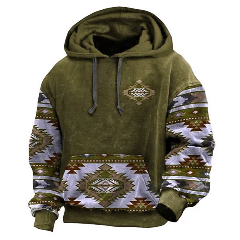Men's Tribal Graphic Prints Hoodie Hoodies Sweatshirt Daily Ethnic Long Sleeve Hooded Holiday Going out Streetwear Red Blue Print Spring &  Fall Designer4