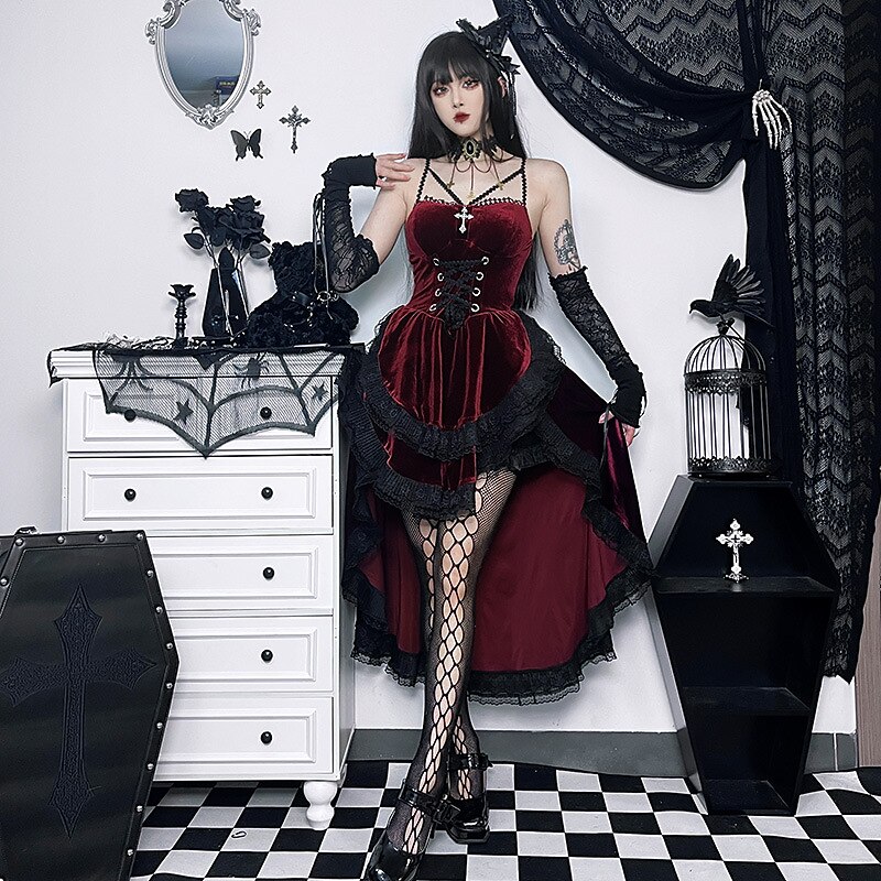Punk & Gothic Sexy Costume Dress Cosplay Costume High Low Dresses Vampire Ghostly Bride Lace Fancy Dress Women's Fantasy Halloween Carnival Masquerade Party / Evening Club Adults' Dress4