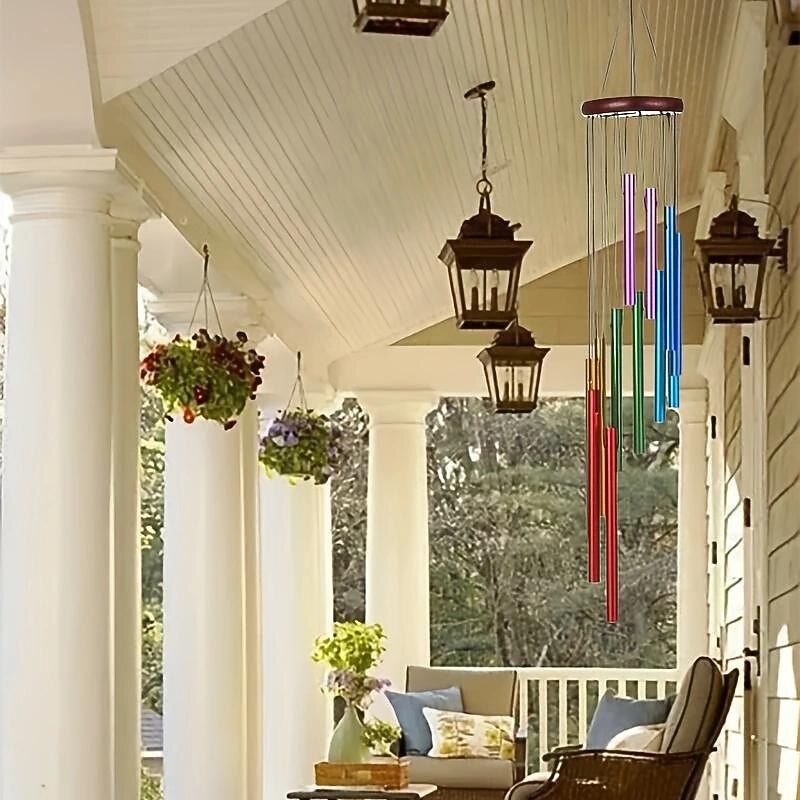 Outdoor Wind Chimes with 12 Colored Aluminum Tubes and Hooks, Decorated with Commemorative Wind Chimes for Families, Courtyards, Gardens, and Outdoor Occasions2