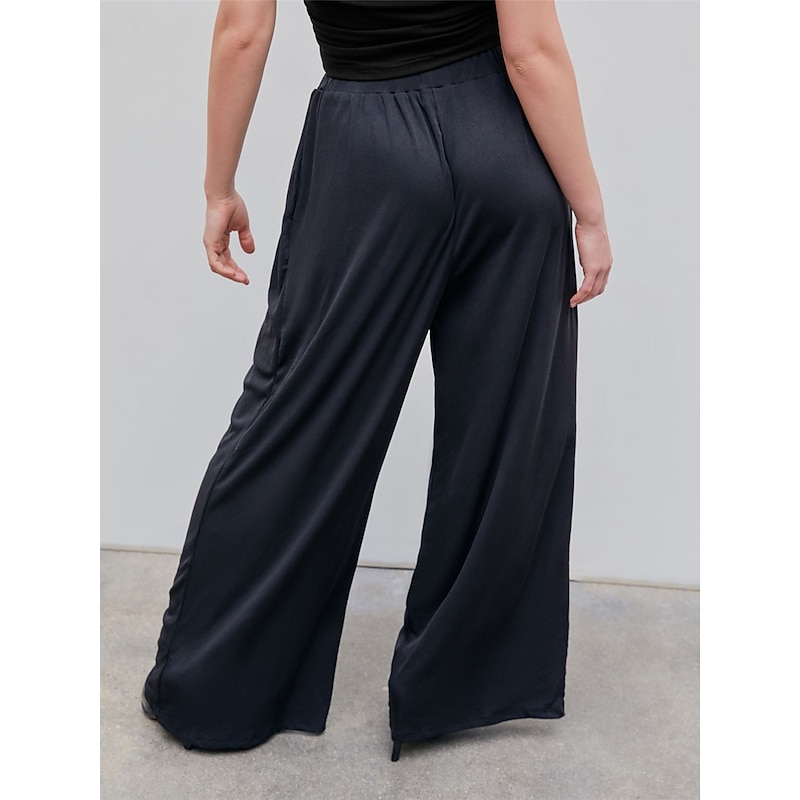Women's Wide Leg Dress Pants Trousers Full Length Modal Pocket Micro-elastic High Waist Fashion Streetwear Street Daily White / Black Black S M Fall Winter3