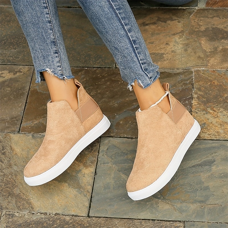 Women's Tan Suede Slip-On Sneakers with Elastic Side Panels – Casual Comfortable Shoes for Everyday Wear4
