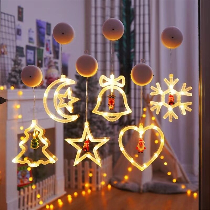 Christmas LED Light Suction Cup Chandelier Santa Claus Star Lights Holiday New Year Xmas Party Window Decor Lamp Battery Powered2