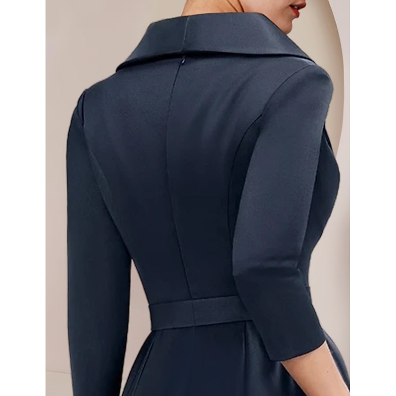 Jumpsuit Mother of the Bride  Tuxedo  Formal Wedding Guest Elegant Party Simple Shirt Collar Ankle Length Satin 3/4 Length Sleeve with Bow(s)3